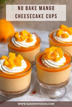 no bake mango cheesecake cups in small glasses