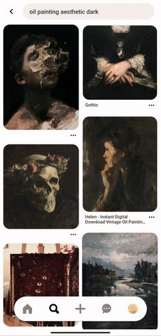 an image of some paintings on the screen with other pictures and text below it that says, oil painting aesthetic dark