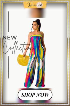 Tie Dye Printed Strapless Wide Leg Jumpsuit Chic Multicolor Bandeau Tube Top, Summer Strapless Jumpsuits And Rompers For Beach Season, Chic Multicolor Tube Top For Beach, Multicolor Strapless Sleeveless Jumpsuit For Spring, Multicolor Strapless Jumpsuits And Rompers For Spring, Casual Multicolor Tube Top For Party, Chic Multicolor Strapless Sleeveless Jumpsuit, Chic Multicolor Strapless Jumpsuit For Spring, Chic Multicolor Strapless Jumpsuit