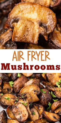 air fryer mushrooms with text overlay