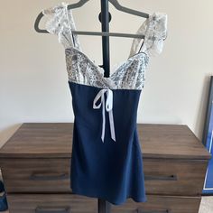 Navy Blue And Lace Mixed Gals Vanessa Dress Xs Nwt Navy Blue Outfit Ideas, Blue Outfit Ideas, Navy Blue Outfit, Pretty Fits, Navy Blue Lace Dress, Personal Things, Blue Lace Dress, Angel Aesthetic, Blue Outfit