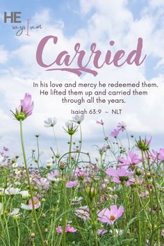 a field full of purple flowers with the words,'i am married in his love and