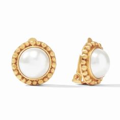 Marbella Pearl Clip Earrings-Julie Vos-Swag Designer Jewelry Pearl Centerpiece, Julie Vos, Stud Style, Monogram Styles, Threader Earrings, Pop Up Shops, Wallet Accessories, Clip Earrings, Classic Silhouette