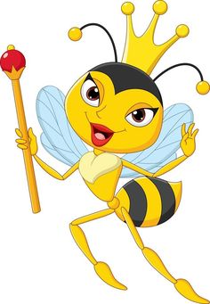 a bee holding a stick and wearing a crown