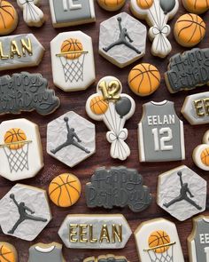 decorated cookies with basketball, basketball jersey and number