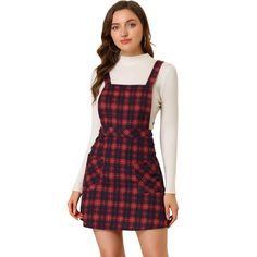 Add a versatile layer to your new-season wardrobe with this suspender dress. It features a simple and classic design with a mini length and an A-line silhouette. The front button and button decor underscore the casual cool of these plaid-printed overalls. It is great for being paired with a solid color top and bag for an everyday look! Perfect to match it with blouses. Cute Christmas Outfits, Button Decor, Overall Skirt, Tartan Skirt, Suspender Skirt, Denim And Lace, Suspender Dress, Girls Denim, Overall Dress