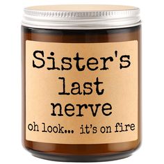 PRICES MAY VARY. Funny Sister Gifts ♥ It will bring back amazing memories when your sister lits this cute and unique lavender-scented candle every time. The label with funny sayings tells your sister how much you love her forever. It’s not only a candle, it is full of love and warmth! Ideal Gift Choice for Sister ♥ The scented candle is a great gift for sisters, sisters birthday gifts from sisters, Christmas gifts for sisters, gifts for sister from brother, graduation gifts for sisters, Valentin Sister Birthday Gifts, Sister Sister, Nana Gifts, Birthday Gifts For Sister, Mothers Day Gifts, Sister Birthday, Gifts For Sister, Big Sister, Scented Candle