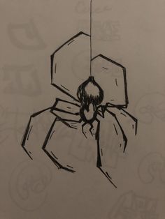 a black and white drawing of a spider