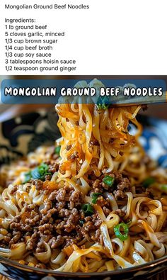 a plate with noodles and ground beef is shown on the menu for an italian restaurant