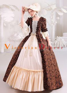 Coffee Floral Women Gothic Victorian Dress Gown Condition: Brand New  Color:Coffee Floral  Material: This dress made of High Quality Jacquard, soft,smooth and comfortable to wear  Sleeve Length: Half Flare Sleeve  Dresses Length:Floor-Length  Neckline: amp;nbsp; Square Collar  Decoration: Ruffles + Lace   Package Includes: One Dress    The length of skirt about 45 inches (114 cm) long from waist to hem regardless of size. This dress is pictured with a 6-hoop skirt Petticoat underneath to achieve Victorian Dress Gown, Masquerade Party Dresses, Marie Antoinette Dresses, Gothic Victorian Dresses, Baroque Dress, Antoinette Dress, Hoop Skirt, Flare Sleeve Dress, Gothic Victorian