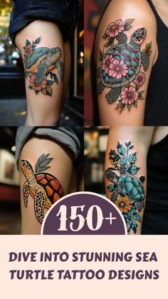 some tattoos that are on the side of each leg and one has a turtle in it