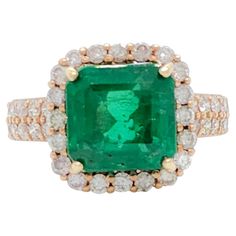 Gorgeous 4.33 ct. bright green Zambian emerald octagon with good quality white diamond rounds. Handmade in 18k rose gold. Ring size 7.75. Diamond Cocktail Ring, Zambian Emerald, Diamond Cocktail Rings, Emerald Jewelry, Zambia, Emerald Diamond, Bright Green, Cocktail Ring, Cocktail Rings