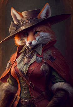 Steampunk Kitsune, Personified Animals, Steampunk Rpg, Fox Character, Steampunk Animals, Steampunk Cat, Fox Painting, Animal Portraits Art, Dungeons And Dragons Characters