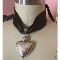 Large Vintage Sterling Silver 925 Puffy Heart Pendant Necklace Choker Ribbon Tie I Will Work On Getting The Weight Of The Pendant But It Is Very Hefty. Some Scratches On The Heart And Could Use More In-Depth Polishing But A Beautiful Piece. I Have It Strung On An Antique Ribbon But It Can Easily Be Removed And Put On Another Necklace. Puffy Heart, Necklace Choker, Ribbon Tie, Classic Fashion, Heart Pendant Necklace, Vintage Sterling Silver, Vintage Silver, Heart Pendant, Silver 925