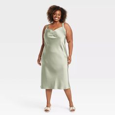 Women's Satin Midi A-line Dress - Ava & Viv™ Sage Green 1x : Target Green Sleeveless Slip Dress For Daywear, Flattering Sleeveless Midi Dress For Day Out, One Shoulder Midi Dress, Midi Slip Dress, Recycled Polyester Fabric, Maxi Slip Dress, Women Midi, Midi Length Dress, Womens Clothing Sizes