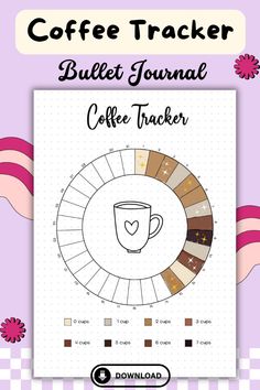 ☕ Coffee Tracker Wheel Bullet Journal Page ☕  Track your daily coffee intake in a fun, visual way with this Coffee Tracker Wheel! There are 3 versions, a pre-filled one, a yes or no version and a template version. Designed for bullet journal lovers, this page features a 31-day wheel where you can color in each section based on how many cups of coffee you’ve had that day. With 8 blocks ranging from 0 cups to 8 cups, it’s the perfect way to monitor your caffeine habits over the course of the month! Coffee Habit Tracker, Meal Tracker Bullet Journal, Food Tracker Bullet Journal, Trackers For Bullet Journal, Coffee Tracker, Bullet Journal Water Tracker, Bullet Journal Tracker Ideas, Ipad Journaling, Positive Journaling