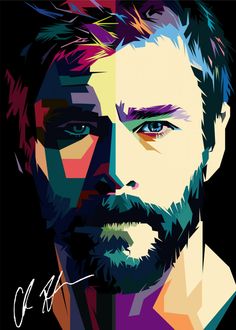 a man with a beard and blue eyes is shown in this colorful portrait art print