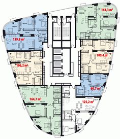 the floor plan for an office building with multiple floors and three levels, including two large windows