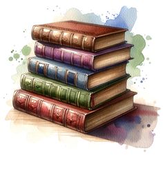 three books stacked on top of each other in front of a watercolor stain splattered background