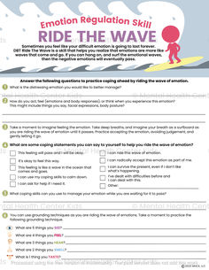 Ride the Wave DBT Worksheet for Kids and Teens Ride The Wave Of Emotion, Cope Ahead Worksheet, Urge Surfing Dbt, Dbt Worksheet, School Psychology Resources, Counselling Tools, Distress Tolerance, Intense Emotions