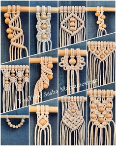 the steps to make macrame wall hangings with beads and wood beads on them