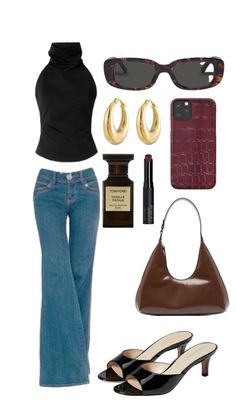 Top negro, jeans, accesorios Zara Chic Outfit, Mobwife Outfit Ideas, No Effort Outfits, Jean Date Outfit, Date Night Outfit Classy Casual, Sade Inspired Outfit, Fall Fit Inspo Aesthetic, Going Out Outfits With Jeans, Date Night Beauty Outfit