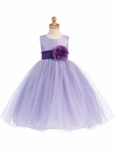 Blossom Lilac Poly Silk Bodice & Tulle Skirt Dress w/ Detachable Flower & Sash Lilac Flower Girl Dresses, Purple Sash, Ballerina Flower, Purple Flower Girls, Tea Length Flower Girl Dress, Purple Flower Girl Dress, Tulle Skirt Dress, Ivory Flower Girl, Ivory Flower Girl Dresses