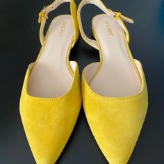 Brand New Nine West Sling Back Flats, Pointed Toe With Gold Hardware. Adjustable Straps. Yellow Pointed Toe Slingback Pumps For Summer, Yellow Pointed Toe Slingback Pumps For Spring, Casual Yellow Sandals With Pointed Toe, Spring Yellow Slingback Pumps, Chic Yellow Slingback Pumps For Spring, Casual Yellow Pointed Toe Sandals, Yellow Slingback Pumps For Spring, Yellow Low Heel Casual Heels, Casual Yellow Low Heel Shoes