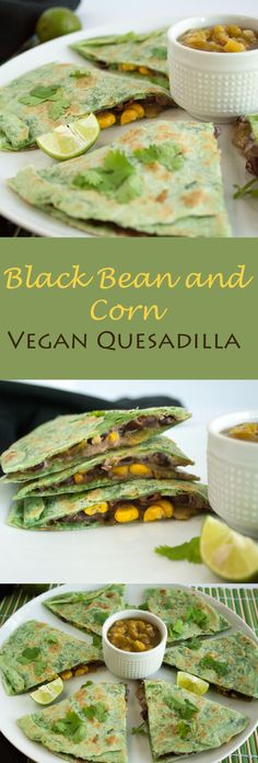 black bean and corn quesadilla on a plate