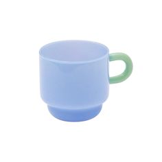 a blue and green coffee cup on a white background