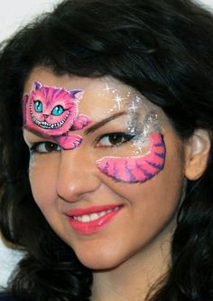 cheshire cat face paint by Olga Meleca Cheshire Cat Face Paint, Disney Face Painting, Face Painting Images, Faces Painting, Painting Costume, Cool Face Paint, Kitty Face Paint, Queen Of Hearts Makeup, Painting Face