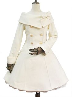 Winter Polychromatic Optional Wool Double-breasted Lolita Coat Fantasy Winter Outfits, Victorian Winter Fashion, Marshmallow Outfit, Heaven Clothes, Winter Dinner Outfit, Double Breasted Long Coat, Cute Coats, Winter Dinner