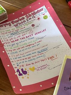 a child's birthday wish list on a table