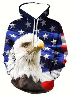 Men's 3d Digital American Flag Pattern Hooded Long - Temu Wool Hat Men, Cartoon Costumes, American Eagle Hoodie, Pocket Hoodie, Cool Hoodies, Top Fashion Brands, Mens Outerwear, Shop Top