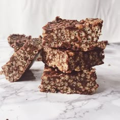 several pieces of granola bars stacked on top of each other