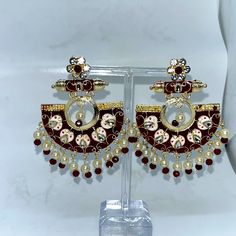 Selling These Beautiful Maroon Kundan Style Earring. Brand New And Never Been Used. Comes From A Pet Free And Dust Free Home. All Sale Final Red Festive Earrings For Festival, Red Meenakari Dangle Earrings, Red Chandbali Bridal Earrings For Party, Elegant Red Earrings For Festival, Red Meenakari Drop Earrings, Red Meenakari Bridal Drop Earrings, Red Latkans Dangle Bridal Earrings, Red Chandbali Bridal Earrings For Pierced Ears, Red Meenakari Earrings For Party