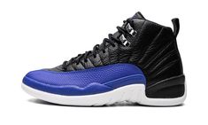 The Women’s Air Jordan 12 “Hyper Royal” is a women’s-exclusive colorway of the retro basketball shoe that was released in October 2022.  The “Hyper Royal” draws loose inspiration from the Jordan 12 “Flu Game” and “Playoffs” as it features a black tumbled leather upper with a contrasting mudguard.  On the “Hyper Royal,” the model’s signature basketball-textured mudguard appears in royal blue.  Additional Hyper Royal accenting includes a royal Jumpman logo and “Two 3” branding on the tongue, “23” Royal Shoes, Retro Basketball Shoes, Air Jordan 12, Womens Basketball Shoes, Retro Basketball, Buy Jordans, Jumpman Logo, Womens Air Jordans, Air Jordan 12 Retro