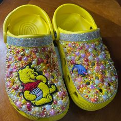 Winning With These Custom Winnie The Pooh Crocs Crocks Shoes Disney, Winnie The Pooh Crocs, Limited Edition Crocs, Crocs Limited Edition, Yellow Crocs, Lined Crocs, Brown Clogs, Custom Crocs, Suede Clogs