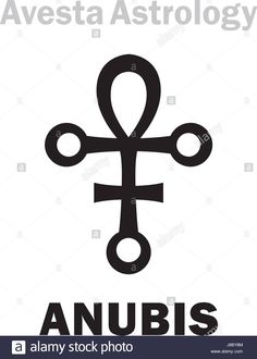 anubis sign with the name and symbol in black on a white background - stock image