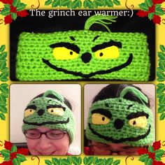 the grinch ear warmer is crocheted in green yarn