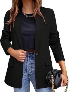 Lapel Neck Blazer with Button Front Graduation Outfits, Chic Blazer, Long Sleeve Jacket, Summer Concert, Graduation Outfit, Office Attire, Long Sleeve Blazers, Casual Blazer, Professional Women