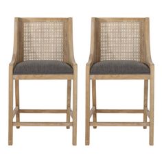 This 2-piece set of bar stools completes your breakfast nook or home bar with a mix of classic coastal materials. Each is crafted from solid and engineered wood in a light natural beige. The rectangular silhouette features a square base with a built-in footrest and wing-back-inspired seat. The back and sides have cane wicker panels for a breezy look and feel. Plus, these bar stools both come with cushions wrapped in polyester in a neutral hue. We love that they come with plastic glides on the fe Bar Space, Cane Webbing, Rustic Fabric, Indoor Bar, Leather Counter Stools, Kitchen Nook, Wood Counter, Counter Height Bar Stools, Beachcrest Home