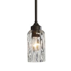 a small glass light hanging from a ceiling fixture