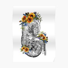 an art print with sunflowers and flowers in the shape of a human stomach