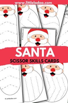 Santa scissor skills cards Cut Santas Beard Preschool Free, Christmas Scissor Practice, How To Catch Santa Activities, Christmas Scissor Skills Preschool, Santa Claus Activities For Preschool, Santa Crafts For Preschoolers, Santa Preschool Activities, Santa Activities Preschool, Santa Preschool Crafts