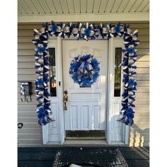 a door decorated with blue and silver decorations