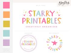 the logo for starr printables is shown in different colors and shapes, including stars