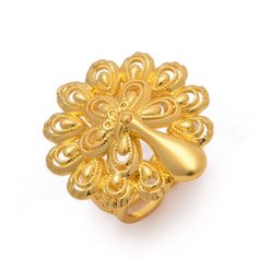 Gold Plated Open Flower Ring, Gold-plated Flower Open Ring, Elegant Peacock Design Rings For Gifts, Elegant Peacock Design Rings As Gift, Wedding Rings With Peacock Design, Gold Rings With Peacock Design For Gift, Formal Gold Butterfly Ring, Gold Rings With Peacock Design, Gold Jewelry Bridal