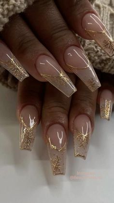 Gold Acrylic Nails, Classy Nail, Unghie Nail Art, Aesthetic Nails, French Tip Acrylic Nails, Christmas Nails Acrylic, New Year's Nails, Dipped Nails