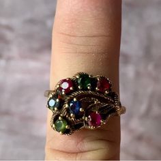 10k Multi Birthstone Ring Genuine Ruby Emerald Peridot Sapphire Aquamarine Size 7. Stones Are .15. Gold Multi-stone Ruby Birthstone Ring, Red Multi-stone Birthstone Ring, 14k Gold Multi-stone May Birthstone Ring, 14k Gold Multi-stone Birthstone Ring, 14k Gold Multi-stone Ruby Ring, Birthstone Ring, Aquamarine, Womens Jewelry Rings, Ruby